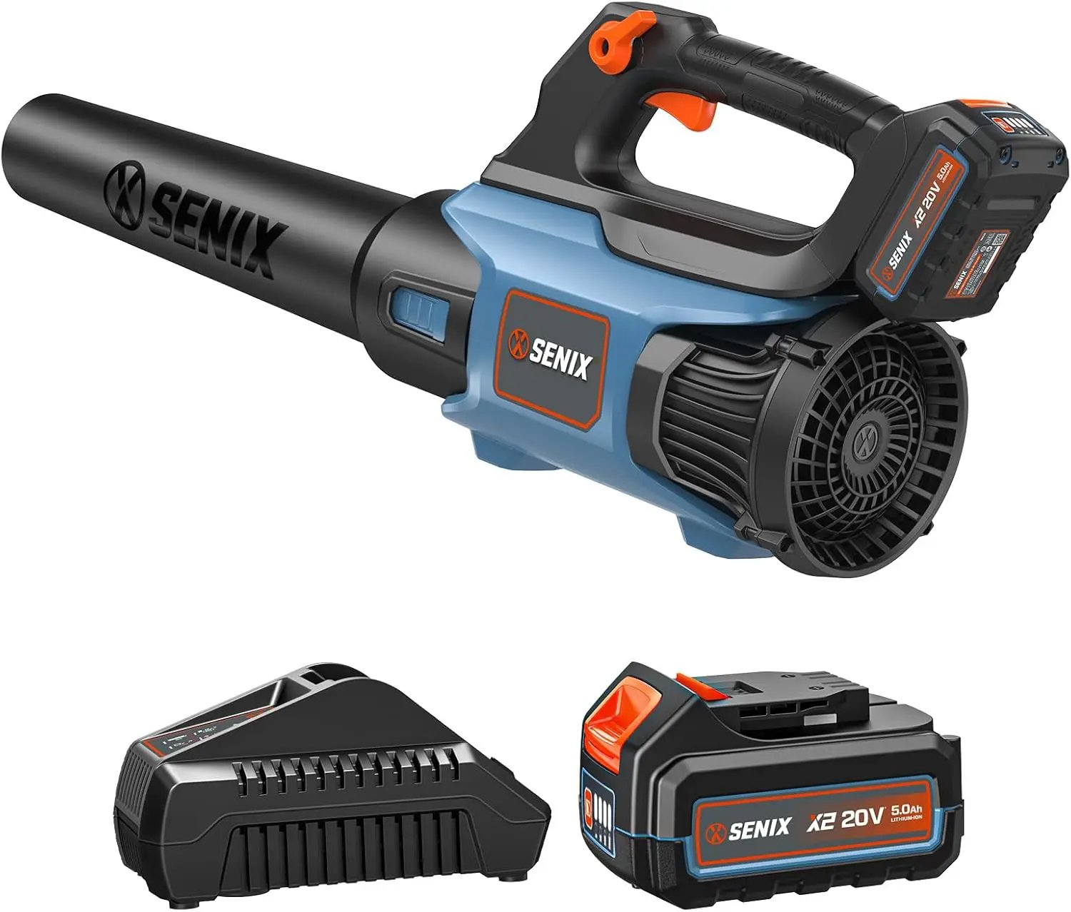 SENIX 20V Max Leaf Blower, Cordless, Brushless, Handheld, Up to 450 CFM and 100 MPH, 2 Speed Mode, Cruise Control, Lightweight, 5.0 Ah Battery and Charger Included (BLAX2-M3) by GreenHaven Gardens