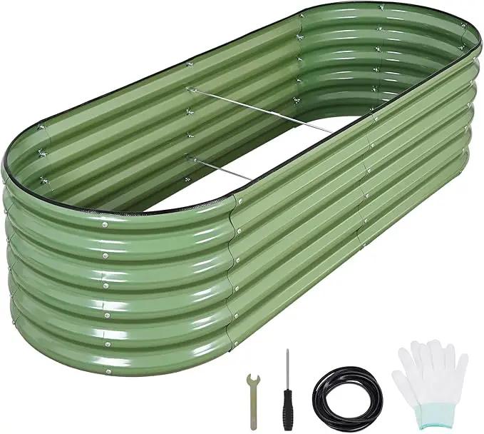 1MORE Galvanized Raised Garden Bed- Planter Garden Boxes Outdoor, Raised Beds for Gardening, 6x2x1.4ft Metal Garden Bed Kit for Vegetables Flower, Planter Raised Bed with Protective Tape & Tools.Green by GreenHaven Gardens