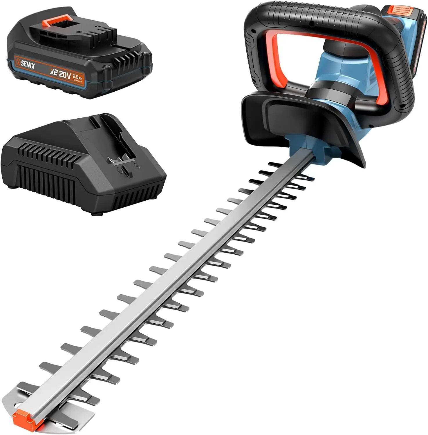 SENIX X2 20 Volt Max* 18-Inch Battery Powered Cordless Hedge Trimmer, Brushless Motor, Double-Sided Dual Action Blades, 3/4" Cutting Capacity, Includes Blade Cover, 2.5 Ah Battery & Charger (HTX2-M) by GreenHaven Gardens