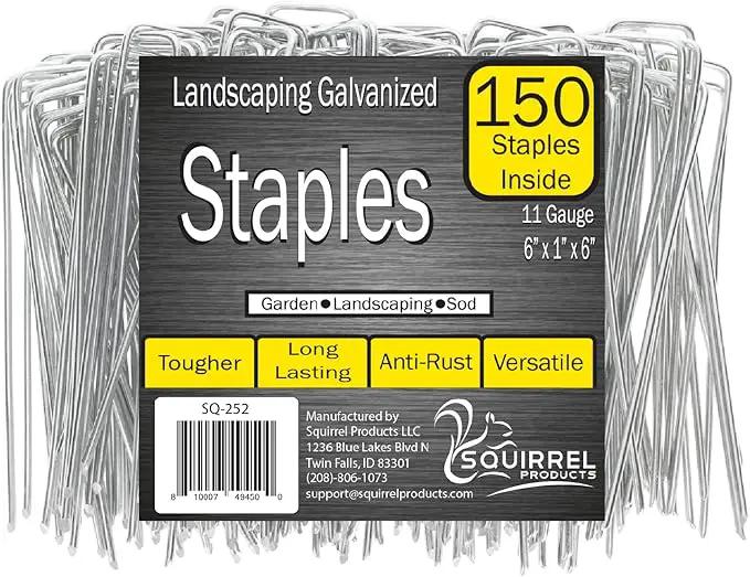 Squirrel Products U Shape Garden Stakes Metal, 6 Inch Landscaping Staples, 11 Gauge Stakes for Landscaping Fabric, 2.9mm 15x2.5x15cm – 150 Pack by GreenHaven Gardens