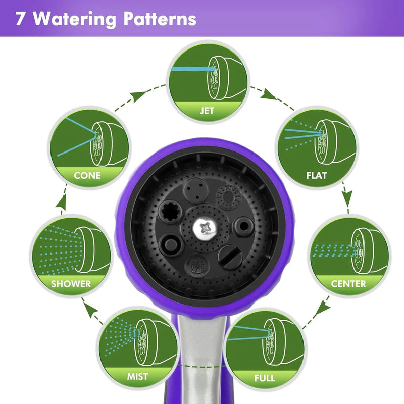 RESTMO Garden Hose Nozzle, Heavy Duty Metal Water Hose Nozzle with 7 Adjustable Spray Patterns, High Pressure Hand Sprayer with Flow Control, Best for Watering Plant & Lawn, Washing Car & Pet, Purple by GreenHaven Gardens