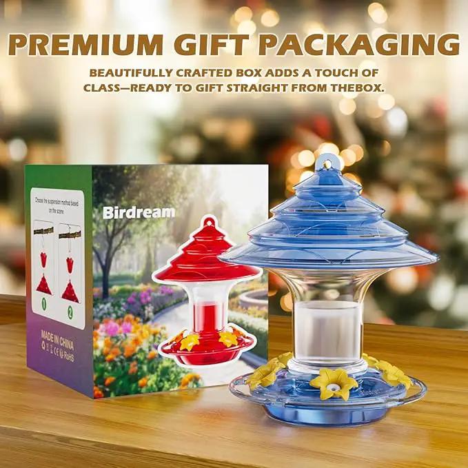 Birdream Hummingbird Feeder for Outdoors Hanging, 20oz Hummingbird Feeders with 5 Bee Guard Feeding Ports & Built-in Ant Moat Brush Leak-Proof for Outside Gifts for Women - Blue by GreenHaven Gardens