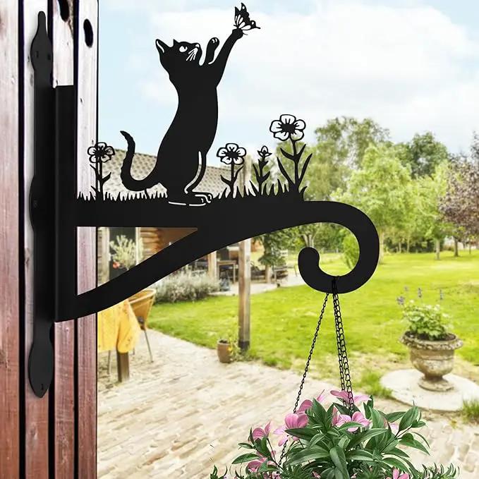 Plant Hangers Outdoor Iron Heavy Duty Ornamental Cat Silhouette Wall Mounted Hanging Plant Bracket for Flower Pot Lantern Bird Feeder Wind Chimes Christmas Decoration by GreenHaven Gardens