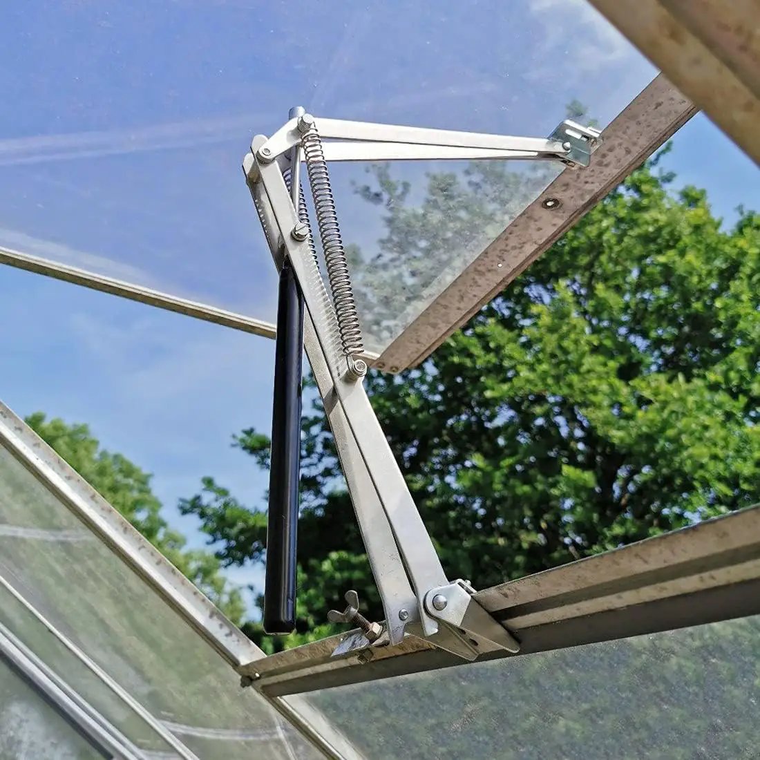 BIBISTORE Automatic Greenhouse Vent Opener Solar Powered Auto Hothouse Window Opener Wooden Cold Frame Roof Vent Opening Kit Greenhouse Accessories-(Lifts 15.4 Lbs,Double Spring) by GreenHaven Gardens