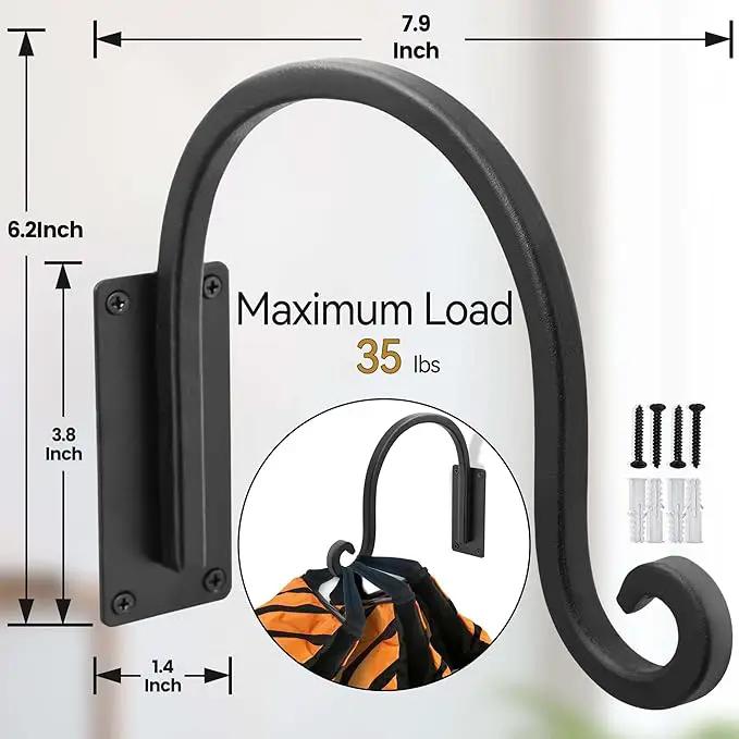 Heavy Duty Plant Hanger Bracket (8"/Black) Outdoor Hand-Forged Hanging Plant Bracket Durable and Stable Bird Feeder Hanger by GreenHaven Gardens