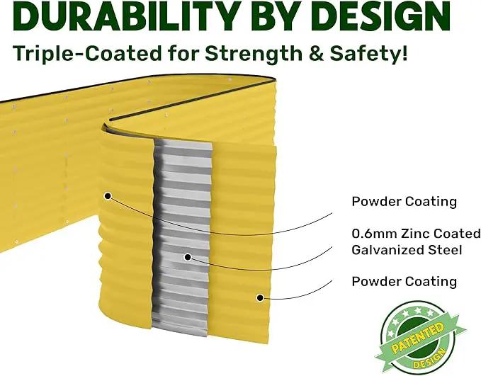 9-in-1 Galvanized Raised Garden Beds Outdoor // 8×2×2.5 ft Modular Planter for Gardening, Vegetables, Flowers // 32" Extra Tall Metal Raised Garden Bed (Yellow) // Patented Design Planter Box by GreenHaven Gardens