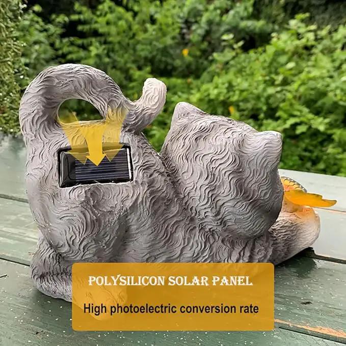 Solar Garden Statue Cat,Garden Figurine Outdoor Decoration with Cat Holding Butterfly for Yard,Patio,Lawn Art Decoration,Housewarming Gift by GreenHaven Gardens