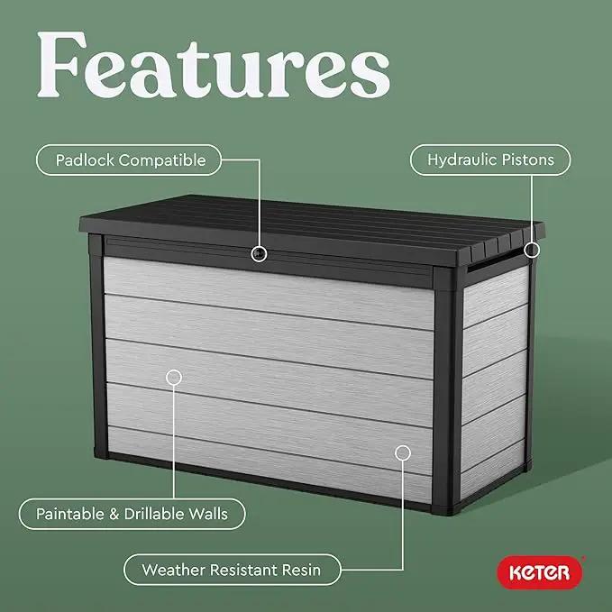 Keter Denali 200 Gallon Resin Large Deck Box with Double Wall 20mm Panels - Paintable and Drillable-Organization and Storage for Patio Furniture and Outdoor Items, Grey & Black by GreenHaven Gardens