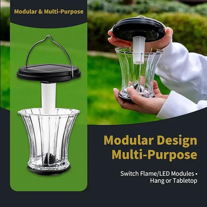 Glass Solar Lantern Outdoor Lights Waterproof, Flickering Flame Solar Lights with Modular Design, Auto On/Off Decorative Hanging Lanterns for Patio Garden Pathway Camping Deck Yard (4 Pack) by GreenHaven Gardens