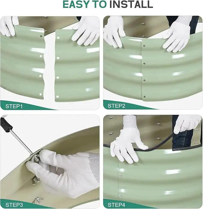 Galvanized Raised Garden Bed Outdoor - 4×2×1ft Planter Raised Beds for Gardening | Oval Metal Garden Planter Box with Safety Edging and Gloves for Vegetables Fruits Flowers - AvocadoGreen by GreenHaven Gardens