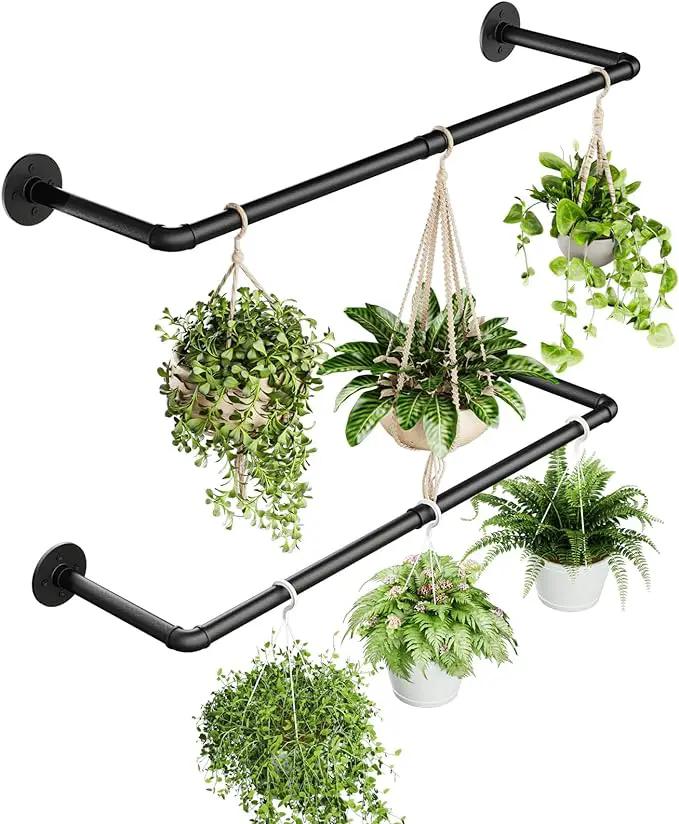 2Pc Hanging Planters for Indoor Plants Plant Hanger Indoor Hanging Plant Holder Black Metal Rod(Pot/Chain/Plant not Included by GreenHaven Gardens