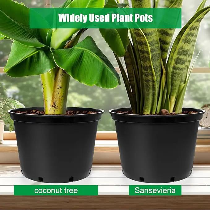 7 Gallon Plastic Nursery Pots, 15 Inch Large Plastic Pots for Plants, Round Plant Pots with Drainage Holes, Flower Pots for Outdoor Indoor Plants (5-Pack, Black) by GreenHaven Gardens