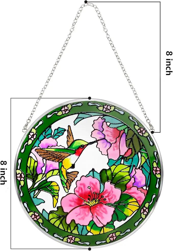 Godferyxin Stained Glass Suncatcher Handmade Glass Hummingbird Suncatcher 8" Stained Glass Hanging Decoration for Window or Wall for Mom,Grandma,Teacher,Friend by GreenHaven Gardens