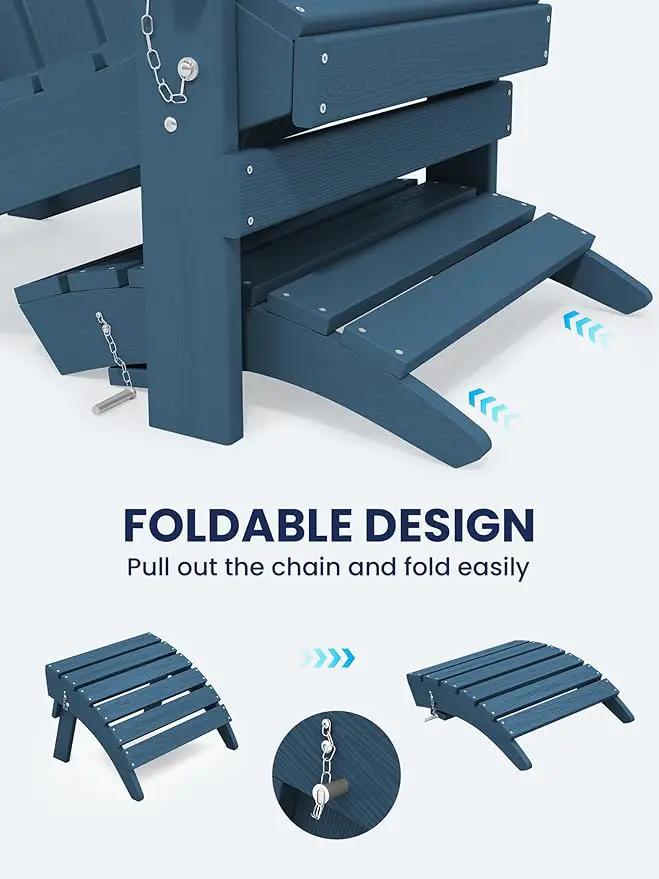 KINGYES Folding Adirondack Ottomans Set of 2 for Adirondack Chair, Navy by GreenHaven Gardens