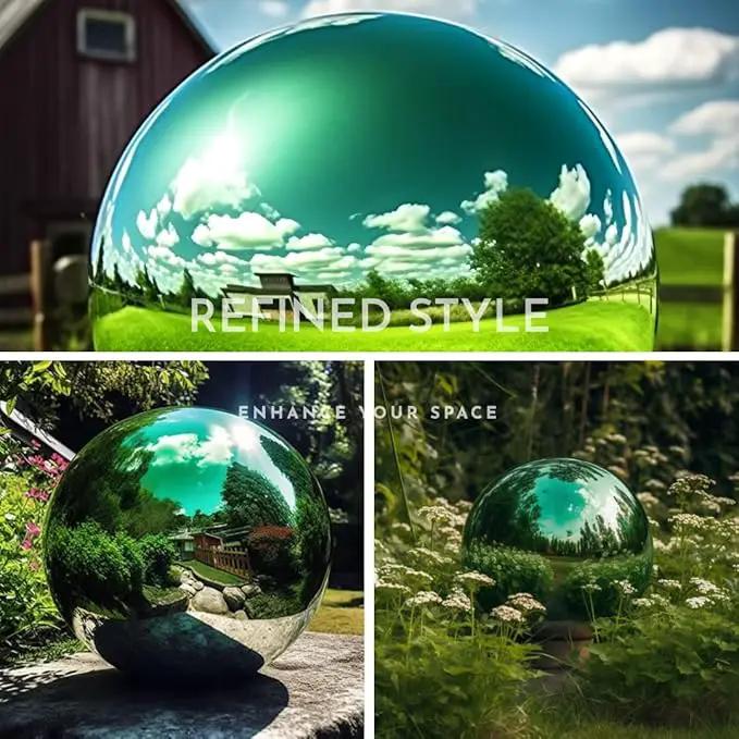 12 Inch Stainless Steel Gazing Globe,v2croft Hollow Ball Mirrored Surface Polished Shiny Sphere,Garden Stainless Steel Gazing Ball for Outdoor Lawn Pond Yard Ornament(Green) by GreenHaven Gardens