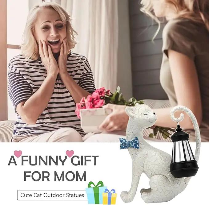 Solar Outdoor Garden Statues Light Clearance,Cute White Cat Figurines Garden Sculpture Decor, Unique for Women, Men or Daughter, Housewarming Gifts and Yard Decoration by GreenHaven Gardens