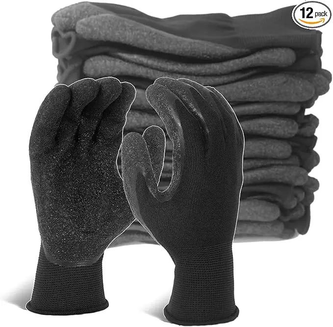 Evridwear Crinkle Latex Rubber Hand Coated Safety Work Gloves for Men Women General Multi Use Construction Warehouse Gardening Assembly Landscaping (S-Size) 12 Pairs Pack by GreenHaven Gardens