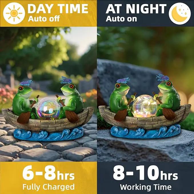 Solar Frog Boating Garden Statue with Ball Light 5.1" Resin Frogs Decor for Home Front Door Patio Porch Balcony Women Gardeners Moms Wives Girlfriends by GreenHaven Gardens