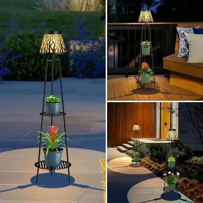2 Pack Metal Solar Floor Lights Outdoor with Plant Stands, 45.5'' Solar Powered Street Lights, Solar Lantern for Garden Yard Pathway Driveway Porch by GreenHaven Gardens