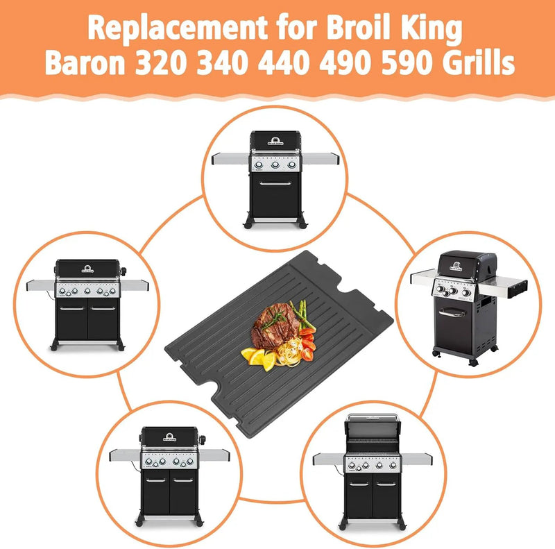 2-in-1 Reversible 17.48” x 12.48” Pre-Seasoned 11242 Cast Iron Griddle for Broil King Baron, Crown, Crown Pellet Series Grill, Flat Griddle Top Plate for Gas Stove/Charcoal/Electric/Propane/Gas Grill by GreenHaven Gardens