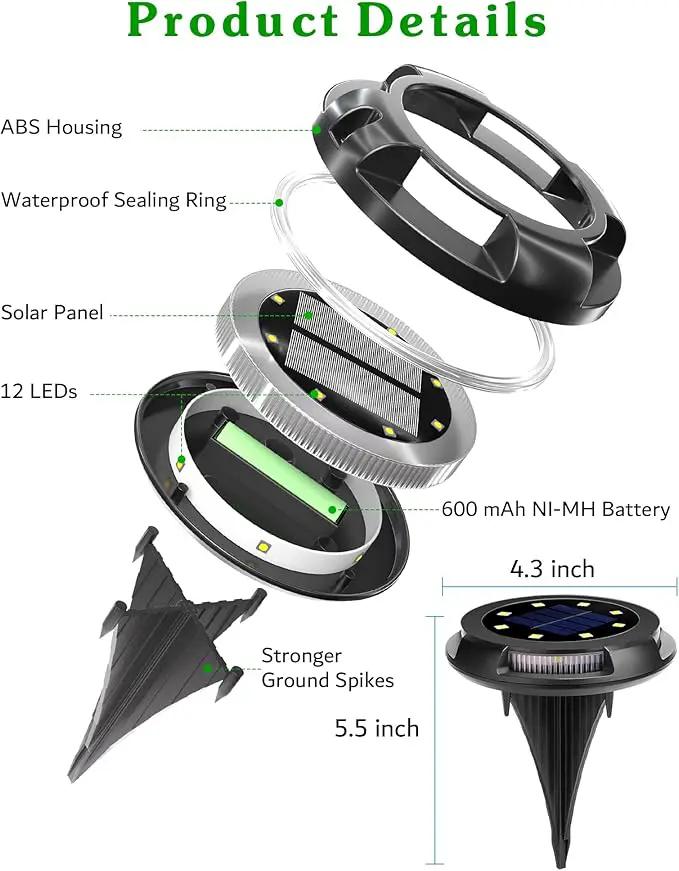 Biling Solar Ground Lights - 12 Pack Uplight & Sidelight, Waterproof Outdoor Lights for Yard, Driveway, Garden, Poolside (Warm White) by GreenHaven Gardens