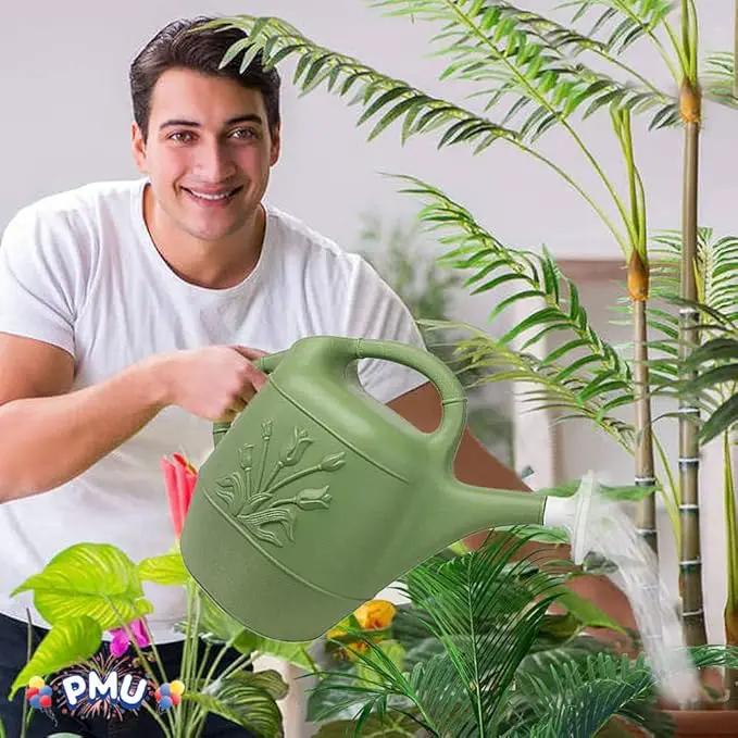 PMU 2 Gallon Watering Can - Garden Watering Can for Indoor & Outdoor Plants - Plastic Water Can with Detachable Sprinkler Head - Large Water Pot, Made in USA - Sage Green Pkg/1 by GreenHaven Gardens