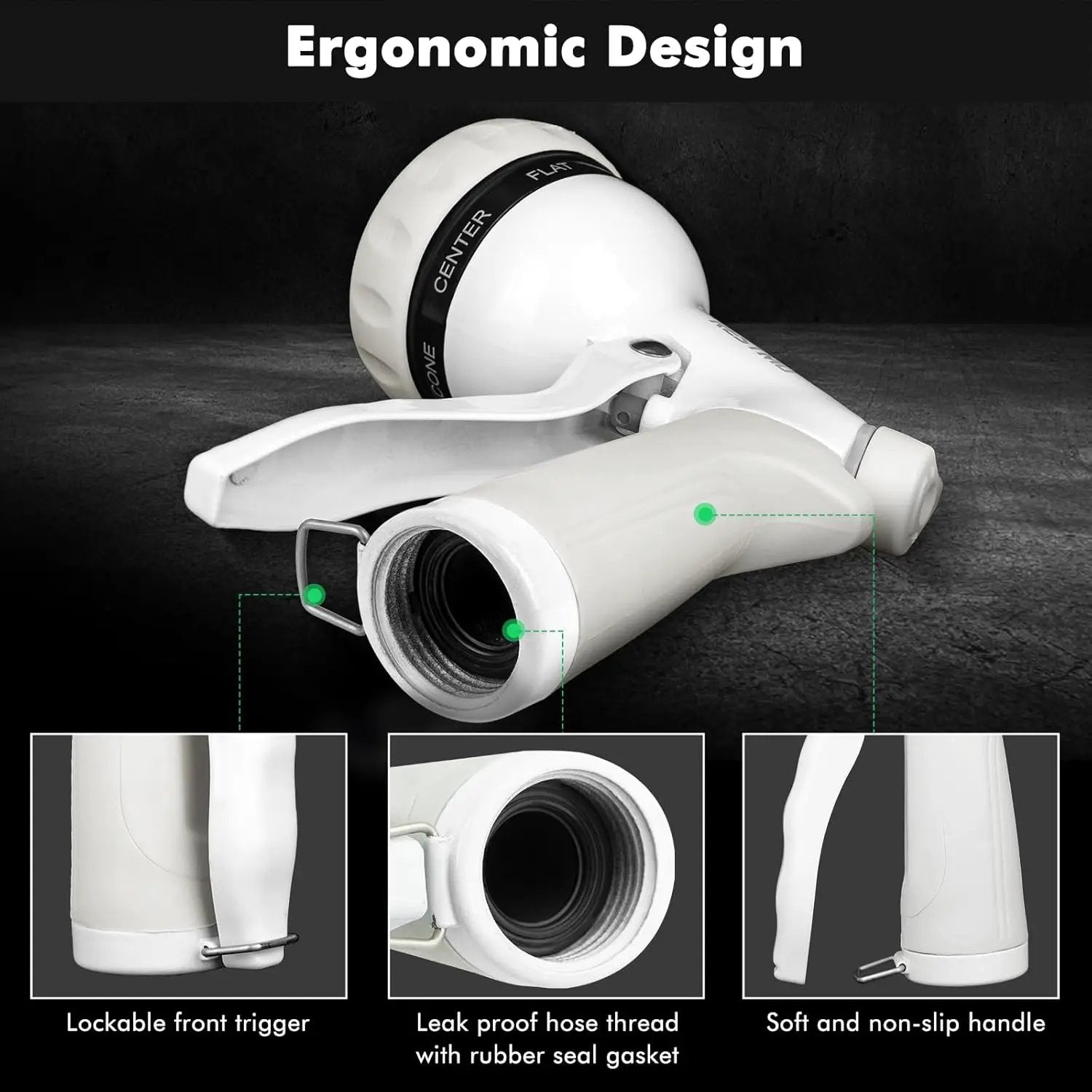 RESTMO Garden Hose Nozzle, Heavy Duty Metal Water Hose Nozzle with 7 Adjustable Spray Patterns, High Pressure Hand Sprayer with Flow Control, Best for Watering Plant & Lawn, Washing Car & Pet, White by GreenHaven Gardens