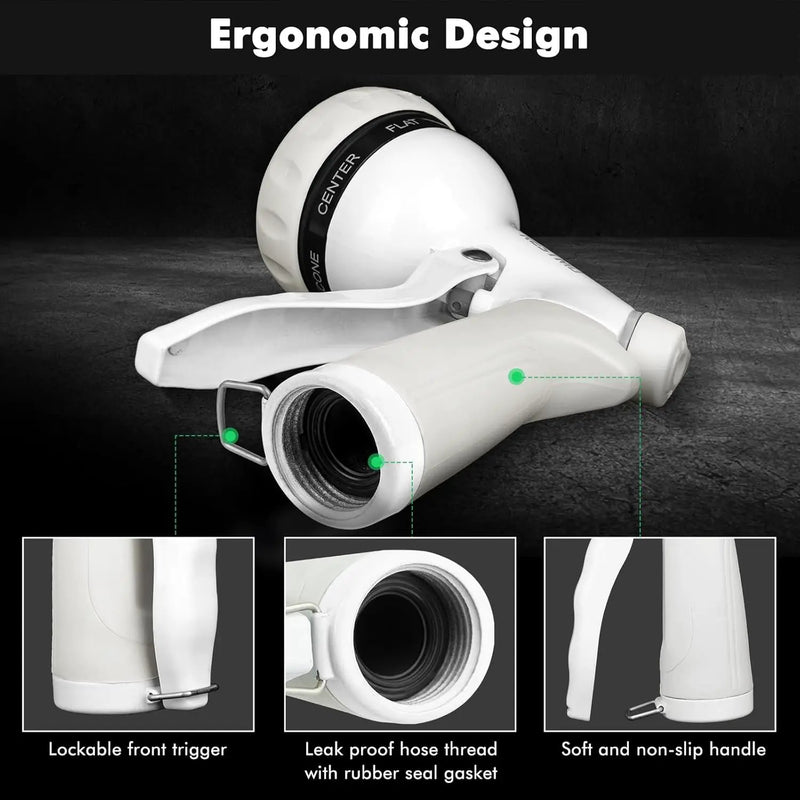RESTMO Garden Hose Nozzle, Heavy Duty Metal Water Hose Nozzle with 7 Adjustable Spray Patterns, High Pressure Hand Sprayer with Flow Control, Best for Watering Plant & Lawn, Washing Car & Pet, White by GreenHaven Gardens