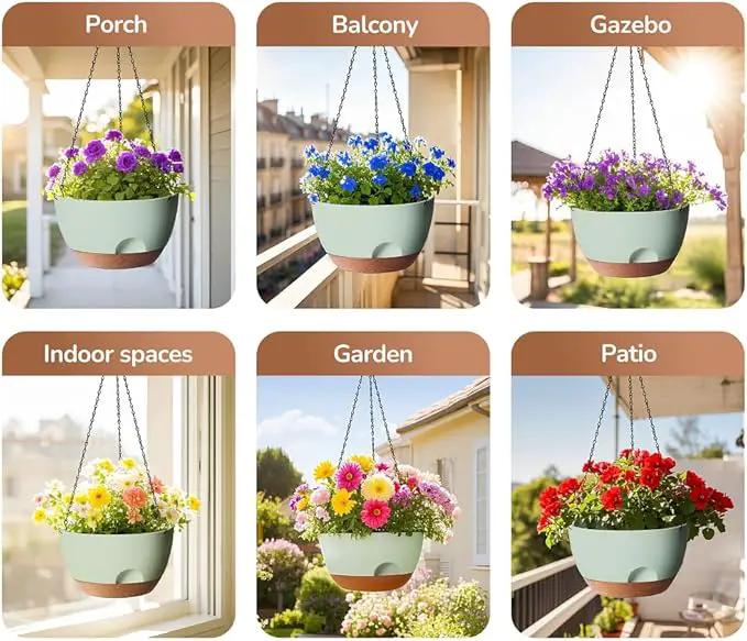 12 Inch Hanging Baskets for Plants Outdoor, Hanging Planters for Indoor Outdoor Plants, Hanging Planter with Self Watering, Hanging Flower Pots (Green) by GreenHaven Gardens