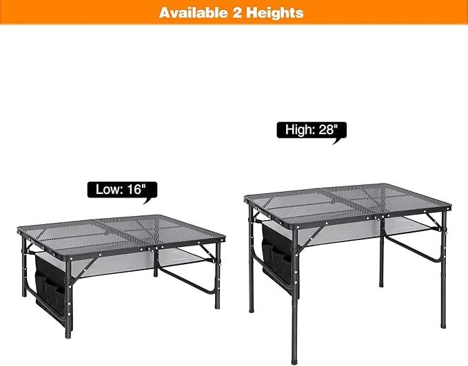 REDCAMP 36x24 Folding Grill Table for Outside, Lightweight Portable Metal Aluminum Outdoor Grill Table with Adjustable Height Legs, Great for Camping Picnic Cooking BBQ, Black 3ft by GreenHaven Gardens