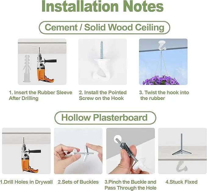 Ceiling Swag Hook Sets - Heavy Duty Hooks with Mounting Hardware for Hanging Plant, Ceiling or Extender Chains - Easy Install with Screws/Brackets (10 pcs - White) by GreenHaven Gardens