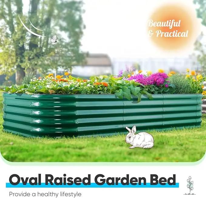 Quictent Galvanized Raised Garden Bed Kit, 8x4x1.5 ft Oval Metal Planter Box Tall for Vegetables Outdoor Backyard, Rubber Strip Edging Included (Dark Green) by GreenHaven Gardens