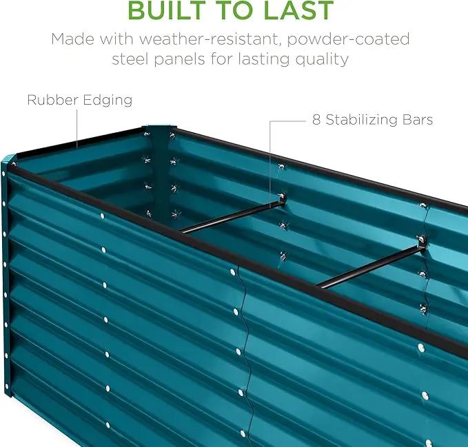 Best Choice Products 8x2x2ft Outdoor Metal Raised Garden Bed, Rectangular Deep Root Planter Box for Vegetables, Flowers, Herbs, and Succulents w/ 239 Gallon Capacity - Peacock Blue by GreenHaven Gardens