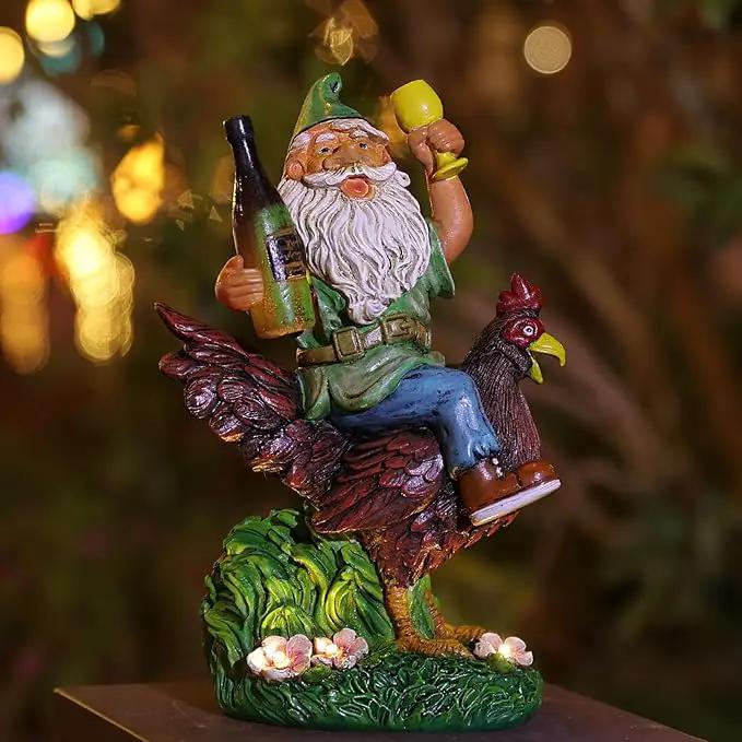 Garden Gnomes Statue Outdoor Decor,Funny Gnome Riding Rooster Sculptures Art Decor, Ideal Decoration for Yard Balcony Patio Lawn Home House - Birthday Gifts by GreenHaven Gardens