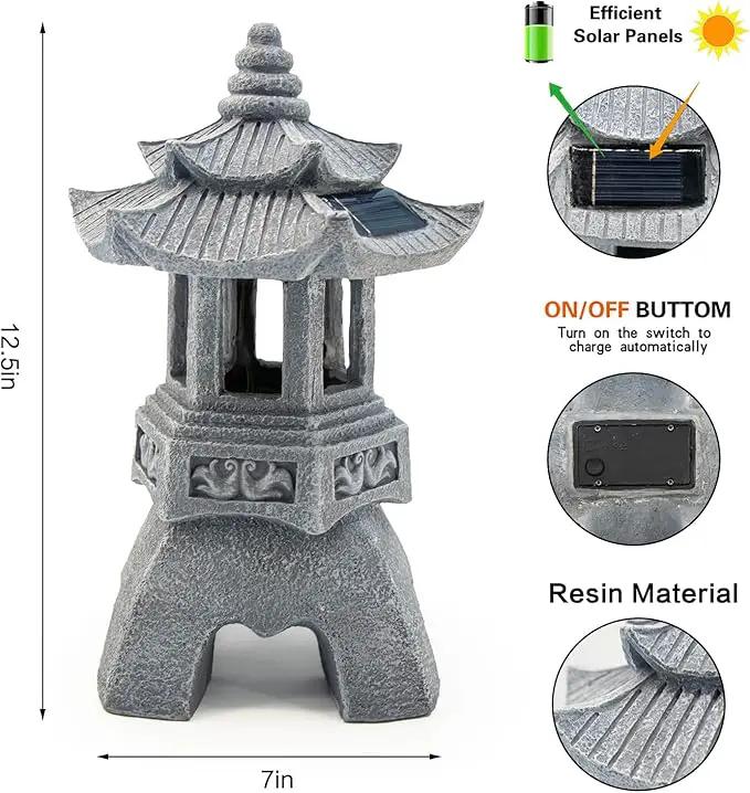 DIBIEECN 2 Pack Japanese Pagoda Garden Statues, Solar Lights for Patio Outdoor, Zen Landscape Lighting, Asian Outdoor Decor for Patio Yard Backyard, Gifts for Women Mom Grandmon by GreenHaven Gardens