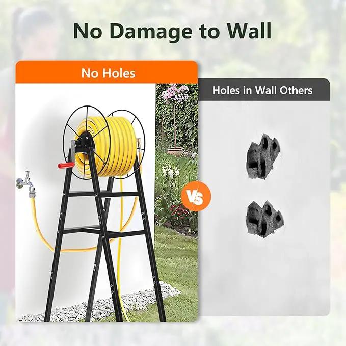 Freestanding Garden Hose Reel Holds 150 Ft Hose, Metal Garden Hose Holder for Outdoor, Garden Stand Rack for Water Pipe Organizer Storage, Black by GreenHaven Gardens