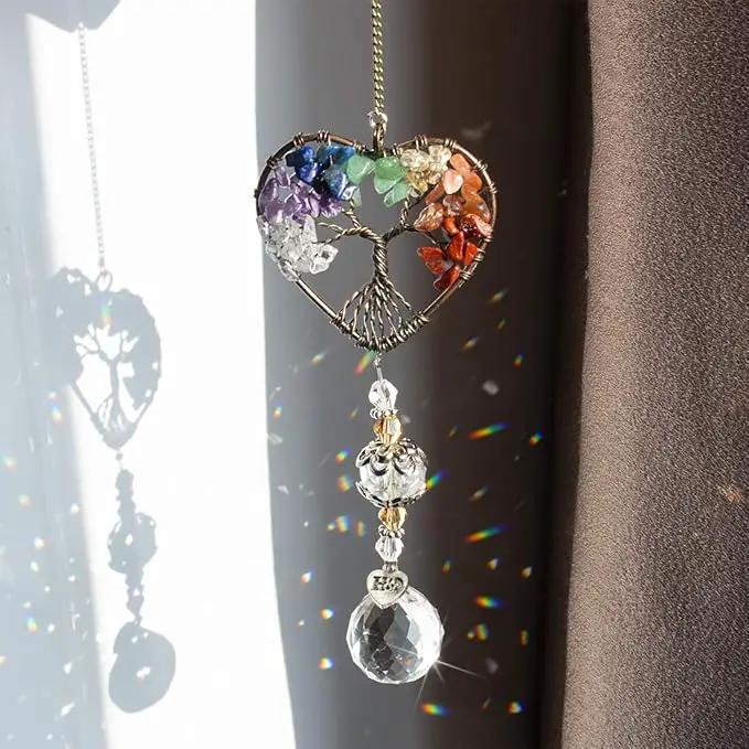 H&D HYALINE & DORA Suncatcher Window Hanging Tree of Life Heart Shaped Crystal Ball Prism Drop Pendant by GreenHaven Gardens