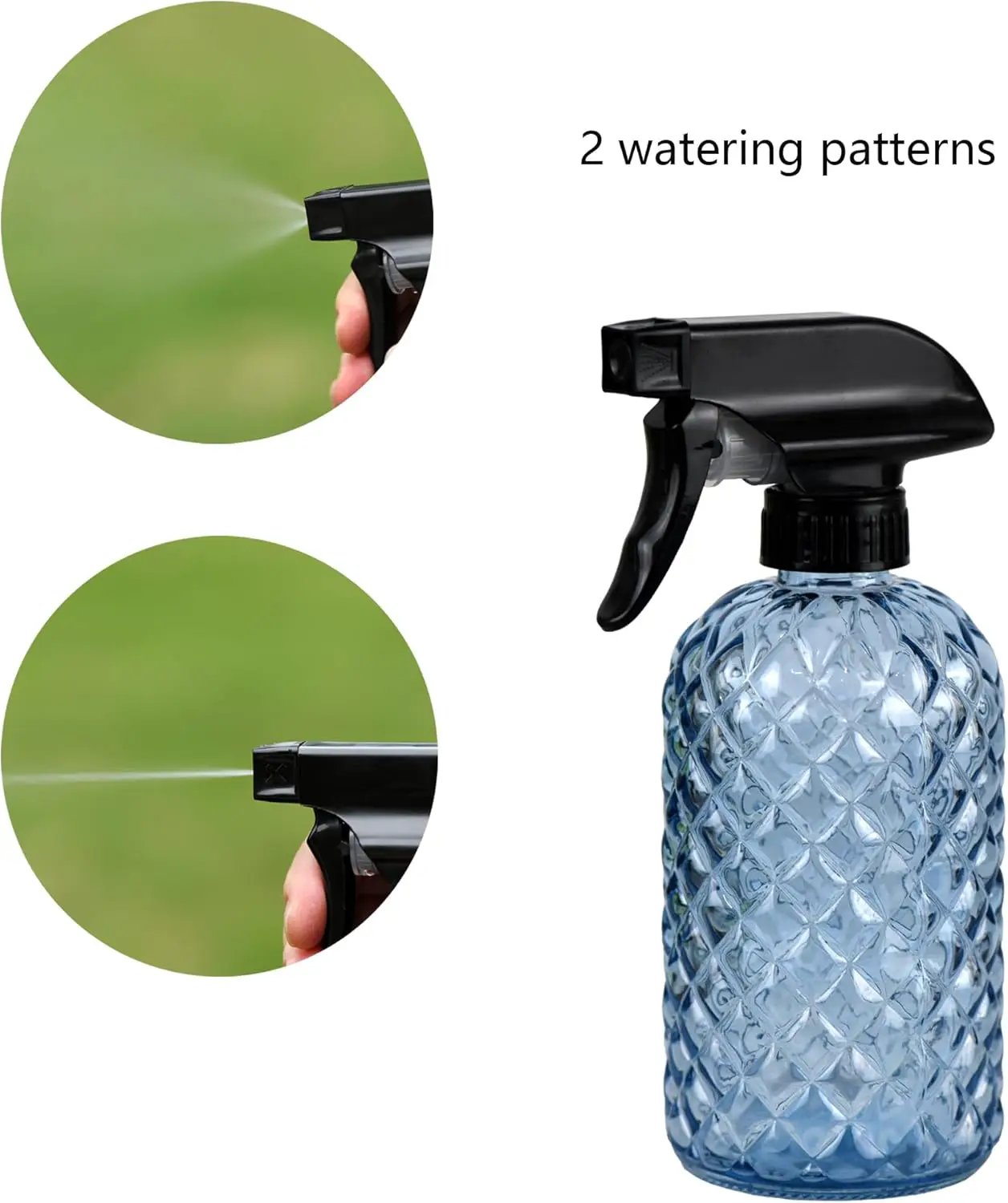 12Oz Glass Plant Spray Bottle, Gem Pattern Glass Sprayer, Watering Can with Black Plastic Top Pump, Handheld Watering Can for Indoor Outdoor Potted Plants and Greenery (Blue) by GreenHaven Gardens