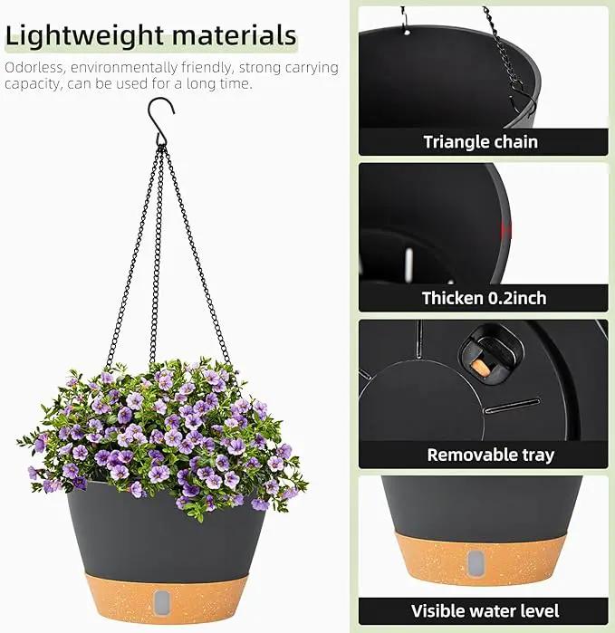 QCQHDU 2 Pack Hanging Planters for Indoor Outdoor Plants, 8 Inch Hanging Baskets Flower Pots with Reservoir Tray & Visible Water-Level by GreenHaven Gardens