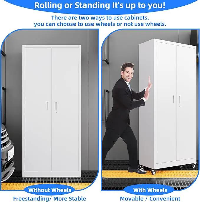 73" H Metal Garage Storage Cabinet with Wheels & Pegboard,Rolling Tool Cabinet with 2 Doors and 4 Shelves for Garage,Home,Office,Warehouse,Workshop, Required-Assembly,White by GreenHaven Gardens