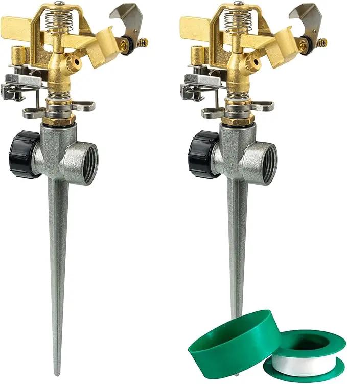 Hourleey 2 Pack Impact Lawn Sprinklers for Yard, Heavy Duty Water Sprinkler Head with Aluminum Alloy Spike Base, Adjustable Pulsating Sprinkler for Large Area Lawn Patio Garden by GreenHaven Gardens