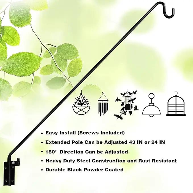 MIXXIDEA 2 Packs Heavy Duty Extended Reach Wall Mounted Deck Hook Wall Pole, Wall Bracket Direction and Length Adjustable Plant Bracket for Bird Feeders, Planters, Suet Baskets, Lanterns, Wind Chimes by GreenHaven Gardens