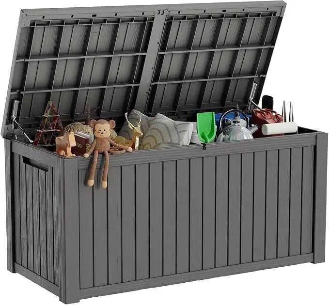 180 Gallon Deck Box,Resin Outdoor Storage Box with Lockable for Patio Furniture, Pool Accessories, Garden Tools Waterproof Outside Storage Box, Grey by GreenHaven Gardens