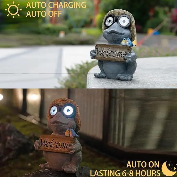 Garden Statue of Frog with Solar Light Eyes,Solar Decor Frog Outdoor Decorations,Frogs Figurine for Patio, Balcony, Yard, Lawn Ornament,Perfect Garden Gift,9.72inch by GreenHaven Gardens
