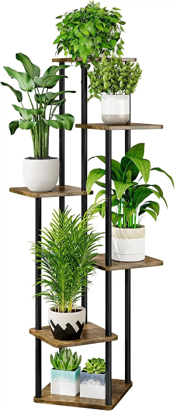 AZERPIAN Plant Stand 6 Tier Indoor Metal Flower Shelf for Multiple Plants Corner Tall Flower Holders for Patio Garden Living Room Balcony Bedroom, Black by GreenHaven Gardens