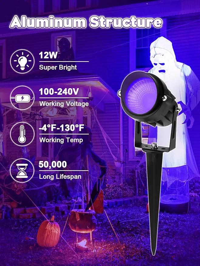 Outdoor Black Light Halloween Spotlight, 12W Purple Spotlights LED Blacklight, Waterproof Spot Landscape Lights with US Plug for Glow Party, Poster, Bar, Yard, Garden Gyms Decor (2Pack) by GreenHaven Gardens