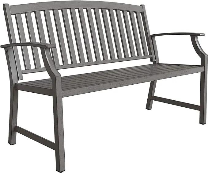 Grand patio 52" Farmhouse Outdoor Bench, Garden Benches with Rust Free Metal Powder Coated Frame and Aluminum Backrest, Faux Wood Grain Finish Frame Patio Bench for Front Porch, Weathered Grey by GreenHaven Gardens