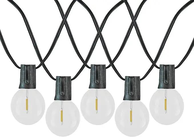 Novelty Lights 100 Feet G40 LED Patio String Lights with 67 Bulbs, Warm White, Weather Resistant and Shatterproof Replaceable Plastic Globe Bulbs, Black Wire by GreenHaven Gardens