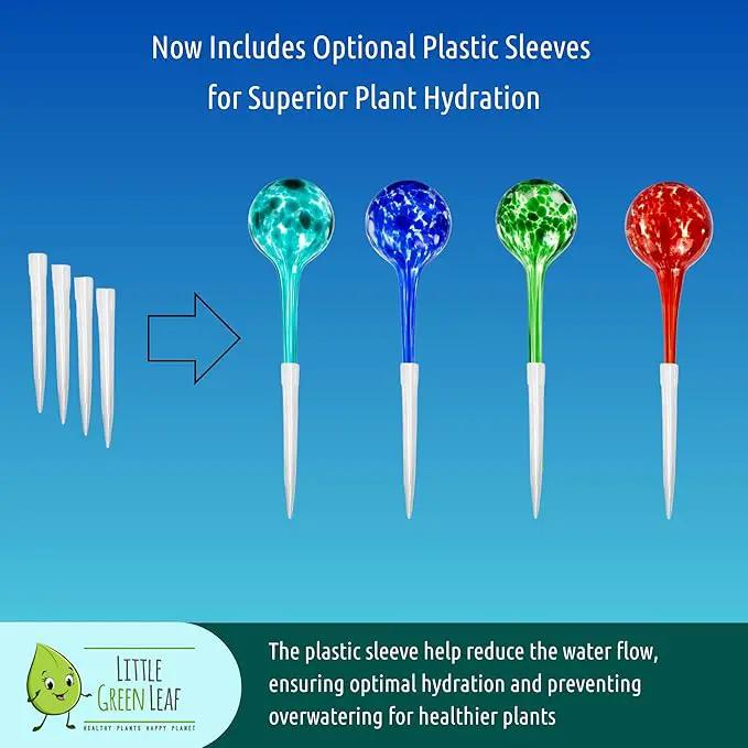 LGL Plant Watering Globes - Automatic Self Watering Globes. Decorative Self Watering Planter Inserts Made From Hand-Blown Durable Glass. Self Watering Spikes to Support Plant Health. 4 Pack, Small. by GreenHaven Gardens
