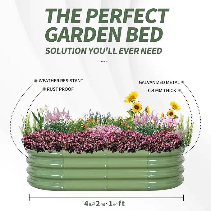 1MORE Galvanized Raised Garden Bed- Planter Garden Boxes Outdoor, Raised Beds for Gardening, 4x2x1ft Metal Garden Bed Kit for Vegetables Flower, Planter Raised Beds with Tools.Green-2pack by GreenHaven Gardens